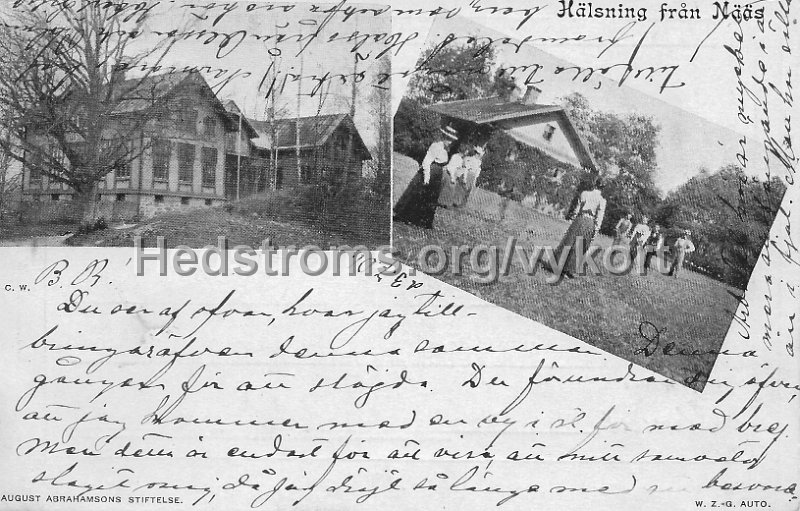 Hallsning fran Naas. Postganget 3 juli 1901. August Abrahamsons Stiftelse.jpeg - Hälsning från Nääs.Postgånget 3 juli 1901.August Abrahamsons Stiftelse.