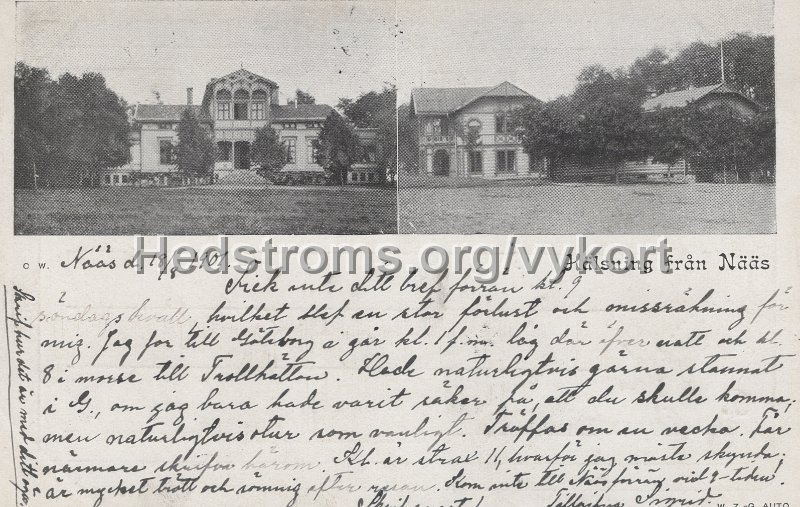 Halsning fran Naas. Postganget 18 augusti 1901. August Abrahamsons Stiftelse. W. Z. -G. Auto.jpg - Hälsning från Nääs.Postgånget 18 augusti 1901.August Abrahamsons Stiftelse. W. Z. -G. Auto.