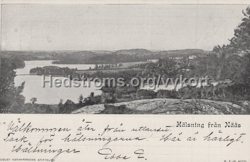 Halsning fran Naas. Postganget 12 juni 1902. August Abrahamssons Stiftelse. W.Z.-G. Auto.jpg - Hälsning från Nääs.Postgånget 12 juni 1902.August Abrahamssons Stiftelse. W.Z.-G. Auto.