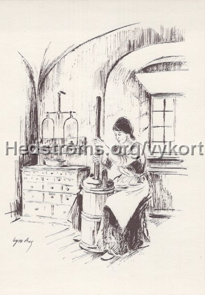 Kokspida pa Naas Slott. Odaterat. Tecknat av Ingvor Berg. Rundqvists.jpg - Kökspiga på Nääs Slott.Odaterat.Tecknat av Ingvor Berg.Rundqvists.