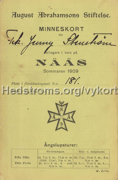 Minneskort far deltagare i kurs pa Naas sommaren 1909. Framsida.jpg - Minneskort fär deltagare i kurs på Nääs sommaren 1909.Framsida.