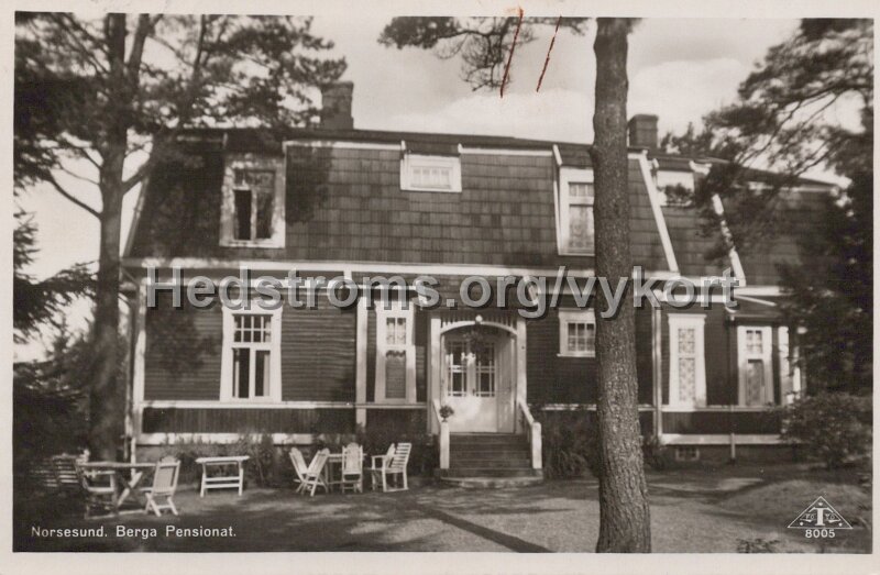 Norsesund. Berga Pensionat. Postganget 14 september 1956. Traff 8005.jpg - Norsesund. Berga Pensionat.Postgånget 14 september 1956.Träff 8005.