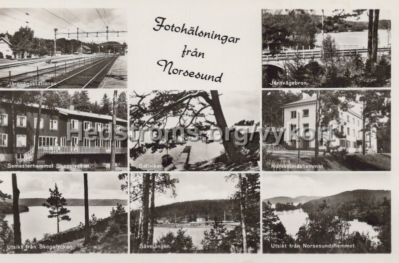 Fotohalsningar f an Norsesund. Postganget 23 april 1959. Forlag Firma H. Lindenhag, Goteborg. 8001.jpg - Fotohälsningar f¨ån Norsesund.Postgånget 23 april 1959.Förlag: Firma H. Lindenhag, Göteborg. 8001.