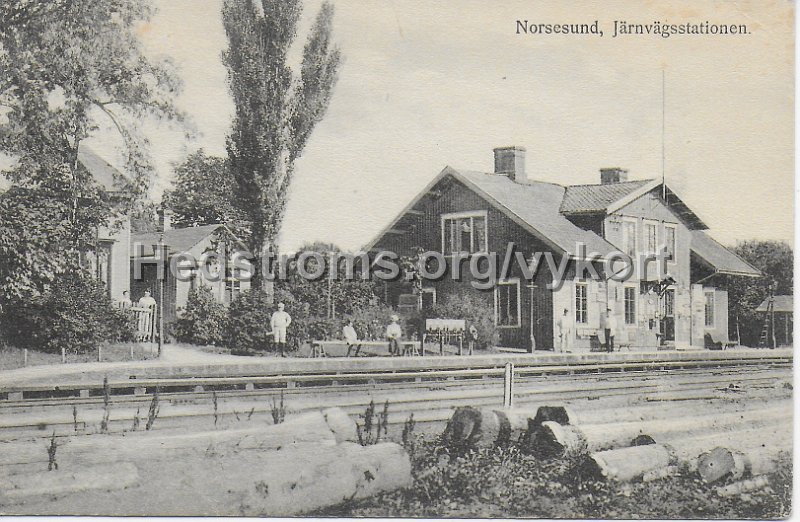 Norsesund, Jarnvagsstationen. Postganget 8 juli 1918. Forlag Karin Moller, Alingsas.jpeg - Norsesund, Järnvägsstationen.Postgånget 8 juli 1918.Förlag: Karin Möller, Alingsås.