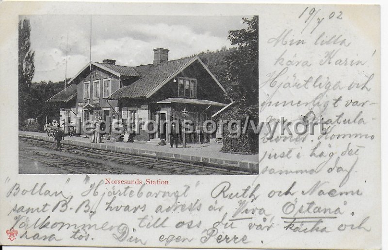 Norsesunds station . Postganget 19 juli 1902.jpeg - Norsesunds station.Postgånget 19 juli 1902.