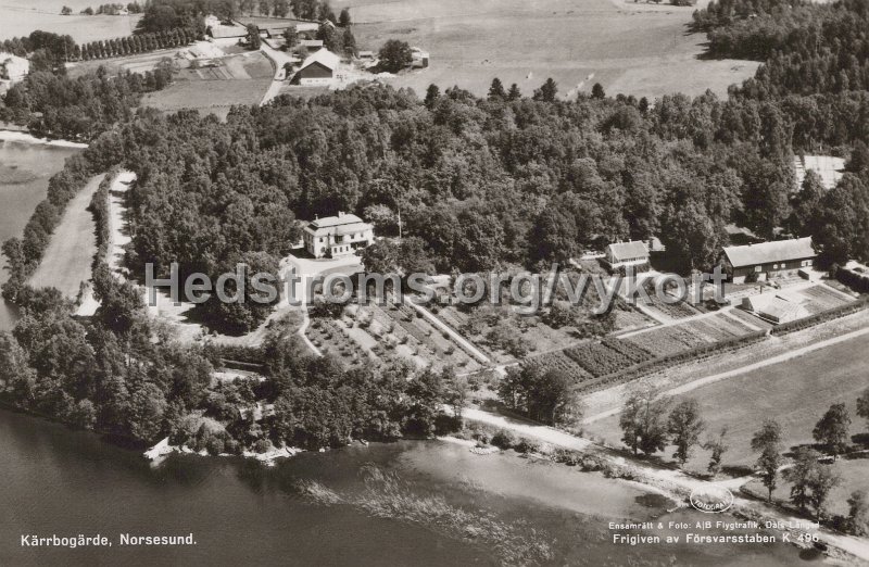 Karrbogarde, Norsesund. Postganget 2 november 1957. Ensamratt Foto AB Flygtrafik, Dals-Langed. K496.jpg - Kärrbogärde, Norsesund.Postgånget 2 november 1957.Ensamrätt & Foto: A/B Flygtrafik, Dals-Långed. K496.