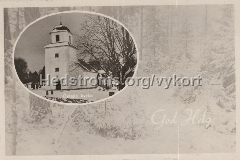 Ostads kyrka. God Helg. Postganget 4 december 1952.jpg - Östads kyrka.God Helg.Postgånget 4 december 1952.