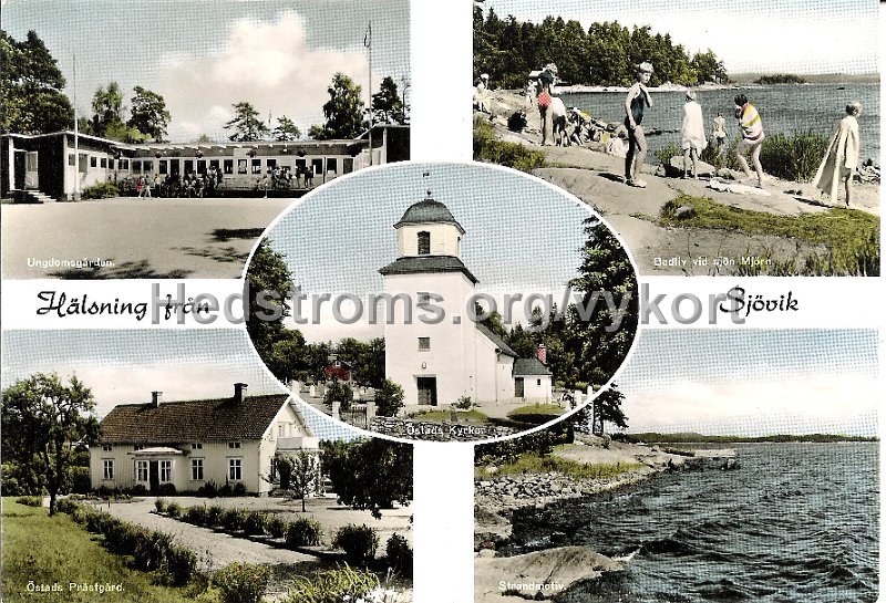 Halsnings fran Sjovik. Postganget 25 juli 1963. Forlag H. Lindenhag, Goteborg. Kolorerat foto nr 8784.jpg - Hälsning från Sjövik.Postgånget 25 juli 1963.Förlag: H. Lindenhag, Göteborg. Kolorerat foto nr 8784.