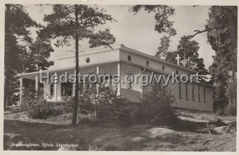 Ungdomsgarden, Sjovik. Lagerkyrkan. Postganget 6 juli 1951.jpg - Ungdomsgården, Sjövik. Lägerkyrkan.Postgånget 6 juli 1951.