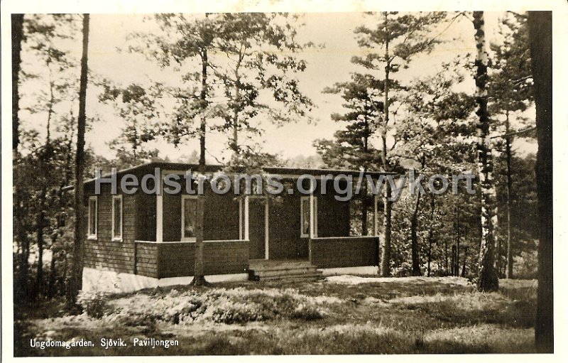 Ungdomsgarden. Sjovik. Paviljongen. Postganget 26 juli 1950.jpg - Ungdomsgården. Sjövik. Paviljongen.Postgånget 26 juli 1950.