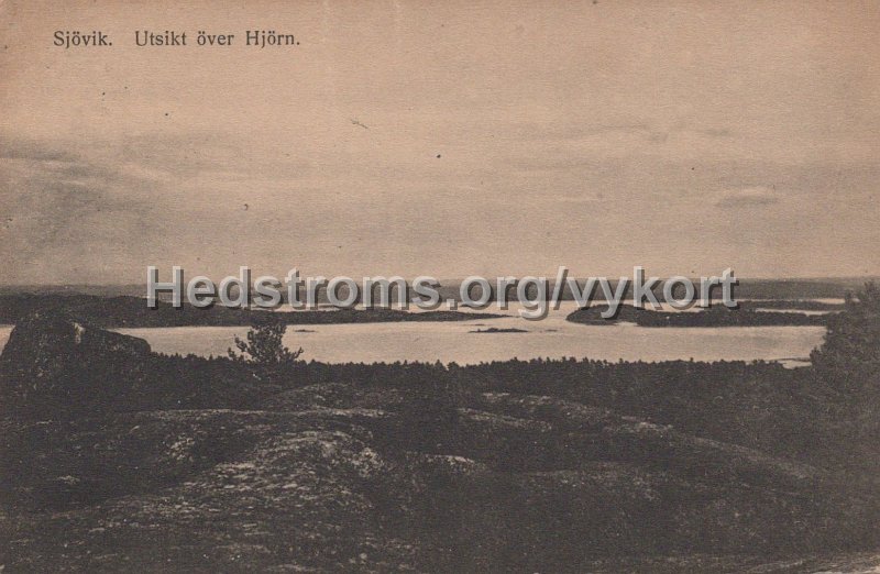 Sjovik. Utsikt over Hjorn. Postganget 23 augusti 1918.jpg - Sjövik. Utsikt över Hjörn.Postgånget 23 augusti 1918.