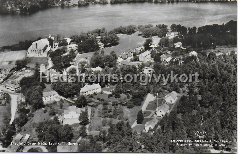 Flygfoto over Naas fabrik, Tollered. Postganget 7 augusti 1959. Ensamratt Foto AB Flygtrafik, Dals Langed. K494. Lilljequist.jpeg - Flygfoto över Nääs fabrik, Tollered.Postgånget 7 augusti 1959.Ensamrätt & Foto: A/B Flygtrafik, Dals Långed. K494. Lilljequist.