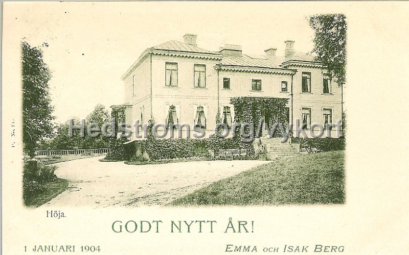 Godt Nytt Ar. 1 januari 1904. Emma och Isak Berg.-halsning fran Hoja. Postganget 31 december 1904..jpg - Godt nytt år-hälsning från Höja. Poststämplat 31-12 1903.