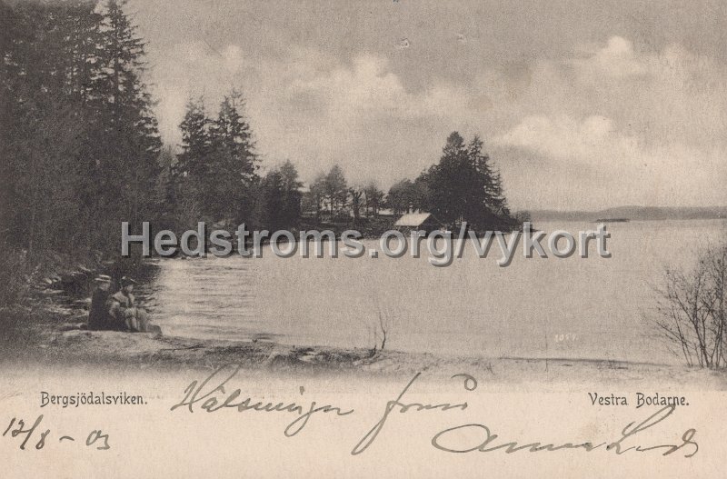 Bergsjodalsviken.Vestra Bodarne. Postganget 12 augusti 1903..jpg - Bergsjödalsviken.Vestra Bodarne.Postgånget 12 augusti 1903.