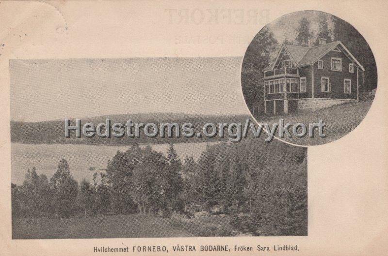 Hvilohemmet Fornebo, Vastra Bodarne, Froken Sofia Lindblad. Postganget 31 december 1910.jpg - Hvilohemmet Fornebo, Västra Bodarne, Fröken Sofia Lindblad.Postgånget 31 december 1910.