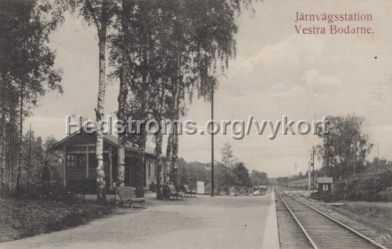 Jarnvagsstationen. Vastra Bodarne. Postganget 9 augusti 1916. Alingsas Pappershandel. Foto Kaleb Torin. Import..jpg - Järnvägsstationen. Västra Bodarne.Postgånget 9 augusti 1916.Alingsås Pappershandel.Foto: Kaleb Torin. Import.