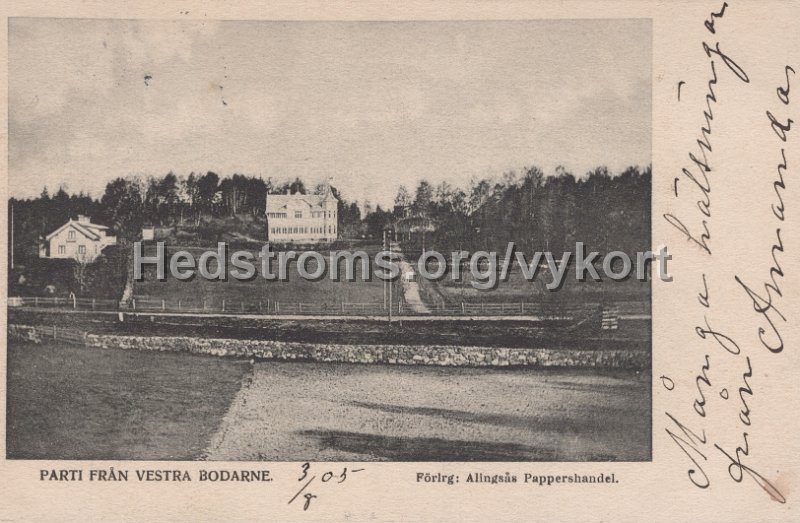 Parti fran Vestra Bodarne. Postganget 3 augusti 1905.Forlag Alingsas Pappershandel.jpg - Parti från Vestra Bodarne.Postgånget 3 augusti 1905.Förlrg; Alingsås Pappershandel.