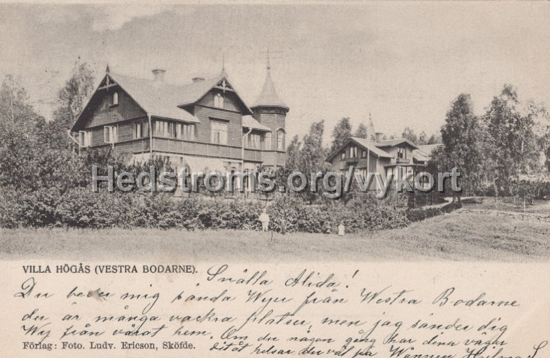 Villa Hogas (VestraBodarne). Postganget 6 februari 1904.jpg - Villa Högås (Vestra Bodarne).Postgånget 6 februari 1904.Förlag: Foto. Ludv. Ericson, Sköfde.