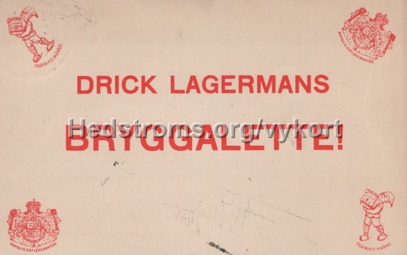 Drick Lagermans Bryggalette. Postganget 26 november 1917. Vysida.jpg - Drick Lagermans Bryggalette.Postgånget 26 november 1917.Vysida.