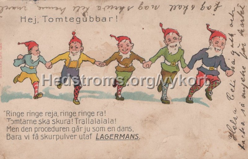 Hej Tomtegubbar. Skurpulver Lagermans. Postganget 27 januari 1911.jpg - Hej Tomtegubbar. Skurpulver Lagermans.Postgånget 27 januari 1911.