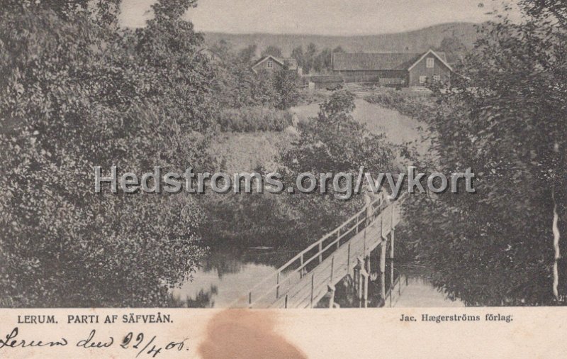 Lerum. Parti af Safvean. Postganget 22 april 1900. Jac. Hægerstroms forlag.jpg - Lerum. Parti af Säfveån.Postgånget 22 april 1900.Jac. Hægerströms förlag.