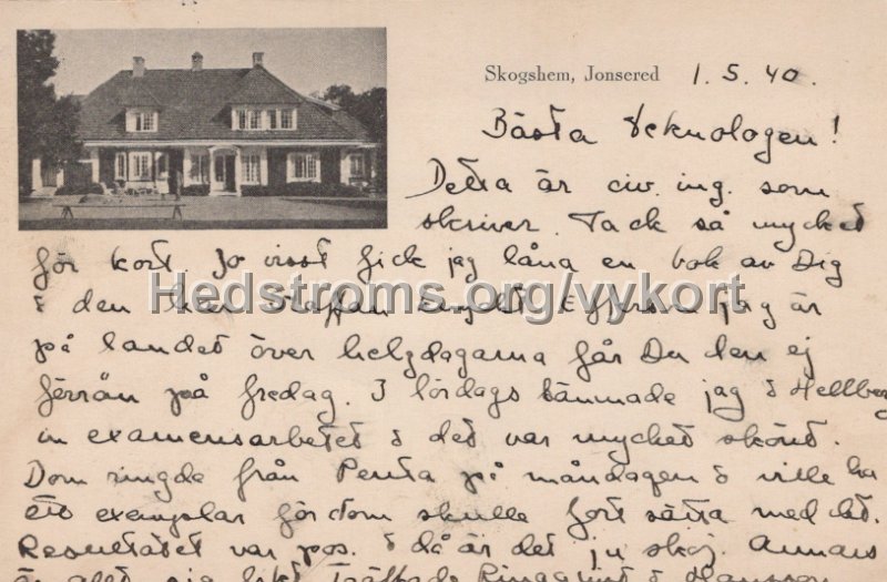 Skogshem, Jonsered. Postganget 1 maj 1940.jpg - Skogshem, Jonsered.Postgånget 1 maj 1940.